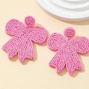 Pink Seed Bead Bow Earrings